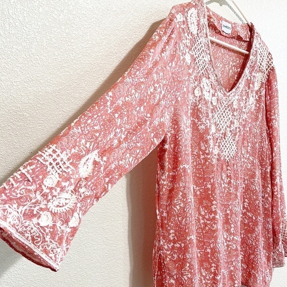 Chico Paisley Embroidery Floral Pattern Woman Blouse Size L - Picture 7 of 10